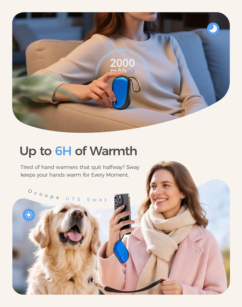 OCOOPA Hand Warmers Rechargeable 2 Pack, Ultra Slim Electric Hand Warmers, Portable Pocket Heater, Comb-Inspired, Fits in Gloves,UL Certified, Winter Essentials,UT5 Sway - Image 5